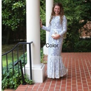 Dainty Jewells Charming and Poised Blue White Lace Fitted Wedding Guest Dress